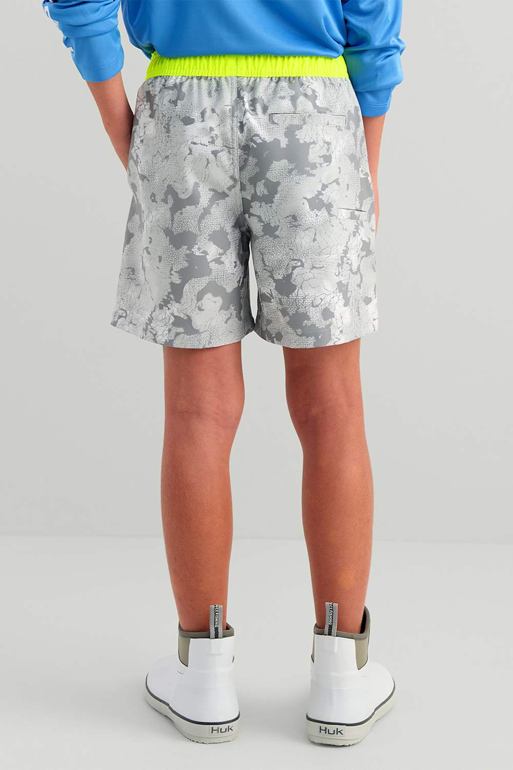 Huk Fishing Youth Printed Pursuit Volley Shorts for Boys in Grey | H7200034-028-GREY - Image 5