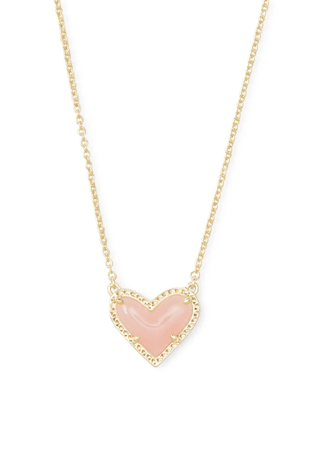 Kendra Scott Ari Heart Gold Pendant Necklace in Rose Quartz | 4217717841 - Image 2