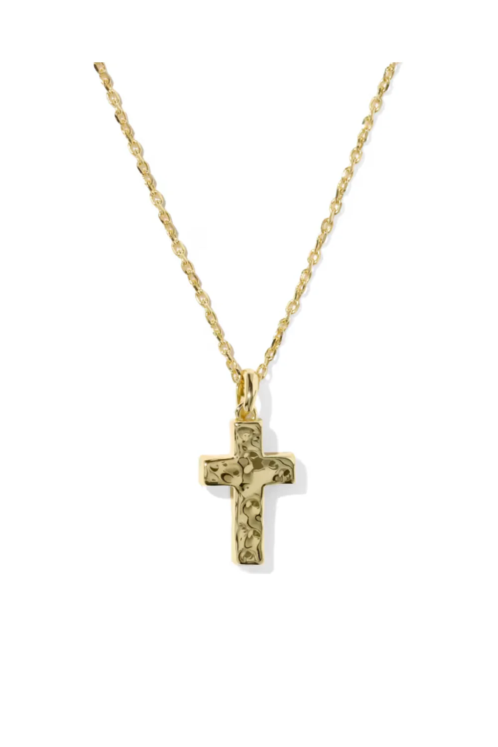 Kendra Scott Cross Gold Pendant Necklace in Matte Blush Pink Dichroic Glass | 9608895462 - Image 2