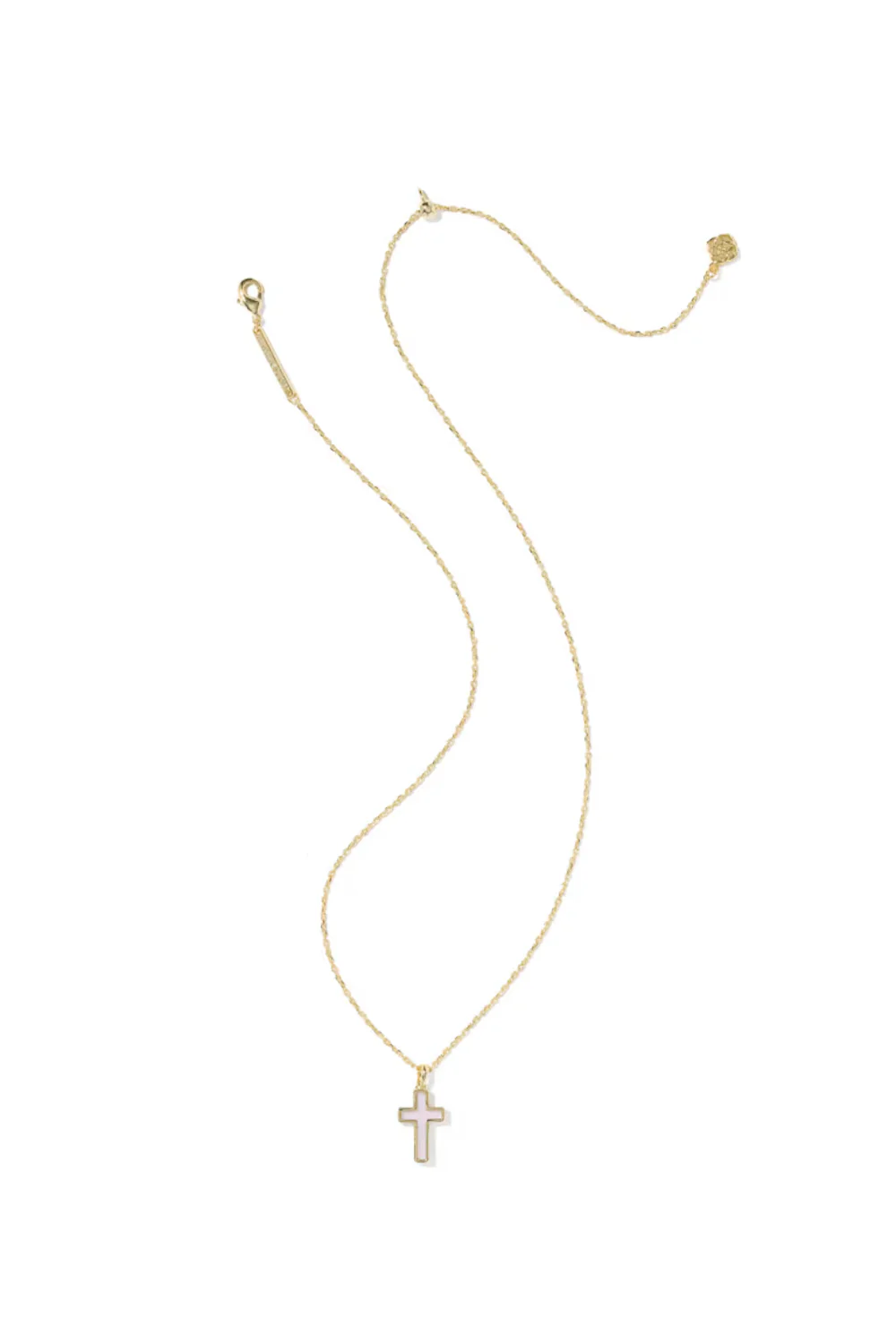 Kendra Scott Cross Gold Pendant Necklace in Matte Blush Pink Dichroic Glass | 9608895462 - Image 3