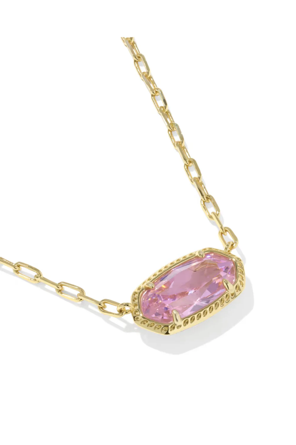 Kendra Scott Elisa Luxe Gold Short Pendant Necklace in Light Pink CZ | 9608890087 - Image 3