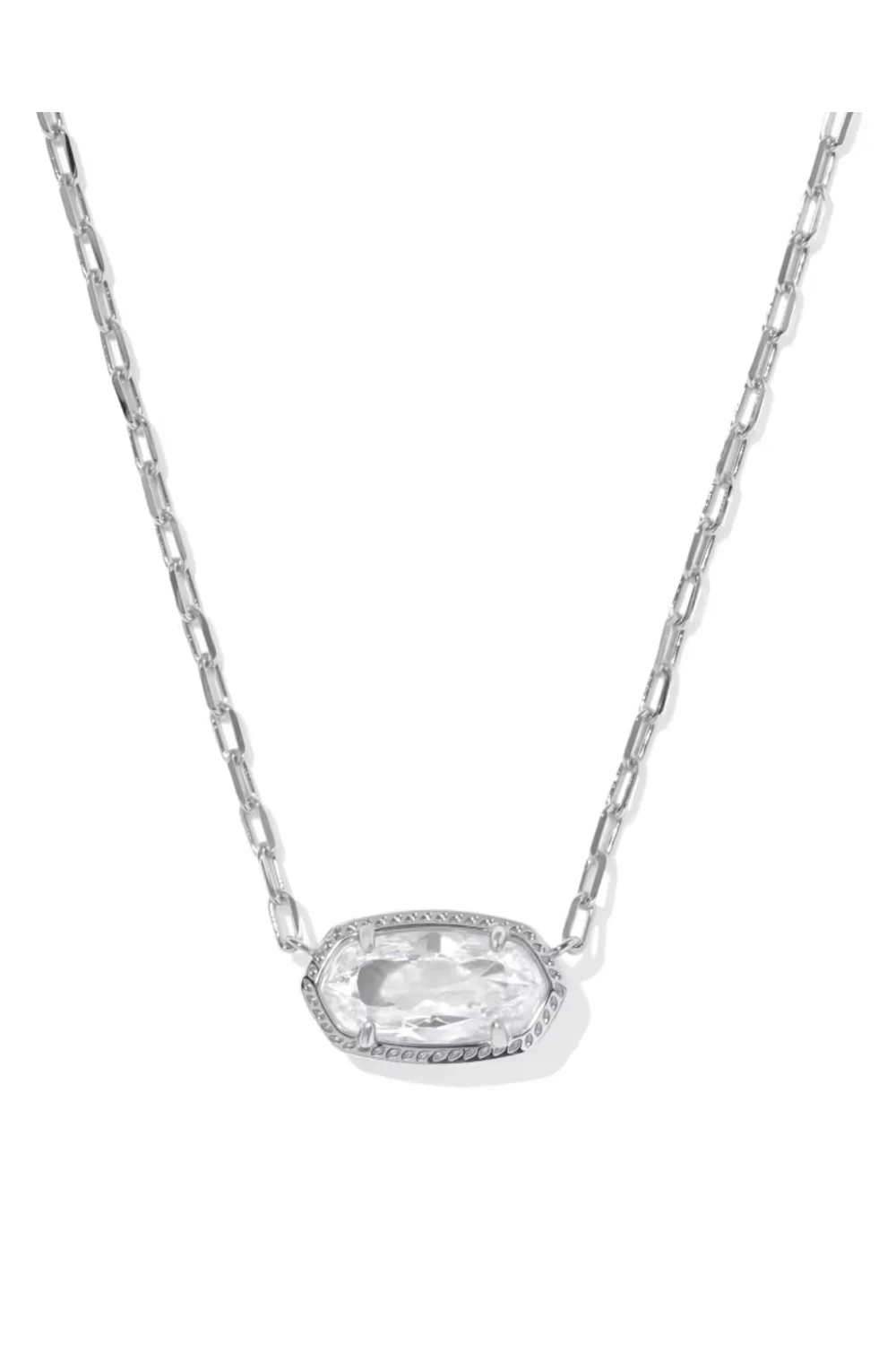 Kendra Scott Elisa Luxe Silver Short Pendant Necklace in White CZ | 9608890798 - Image 2