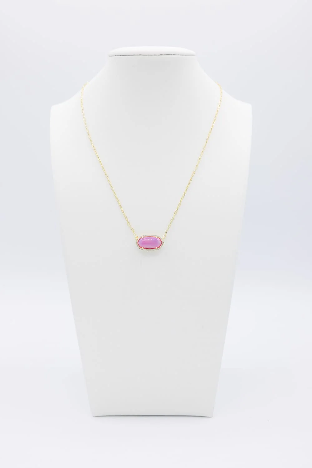 Kendra Scott Elisa Pave Frame Gold Necklace in Pink Opal Resin | 9608890181 - Image 2