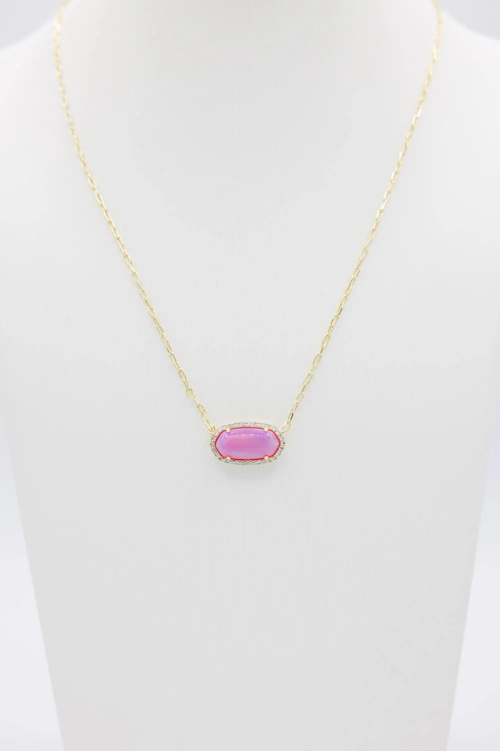 Kendra Scott Elisa Pave Frame Gold Necklace in Pink Opal Resin | 9608890181 - Image 3