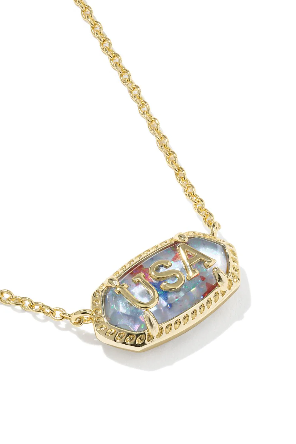 Kendra Scott Elisa USA Gold Pendant Necklace in Red White Blue Illusion | 9608894451 - Image 2