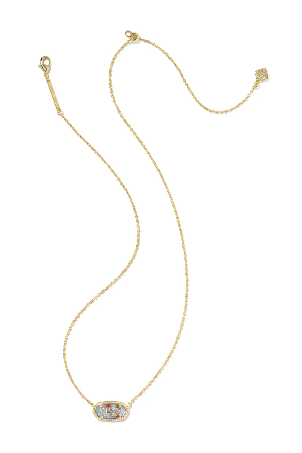 Kendra Scott Elisa USA Gold Pendant Necklace in Red White Blue Illusion | 9608894451 - Image 3