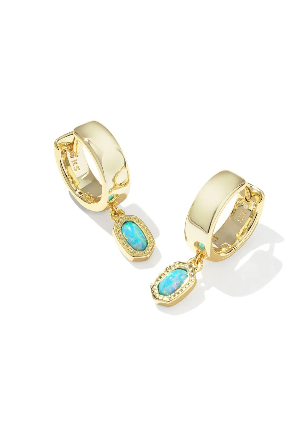 Kendra Scott Ellie Wide Huggie Gold Earrings in Blue Opal | 9608894652 - Image 2