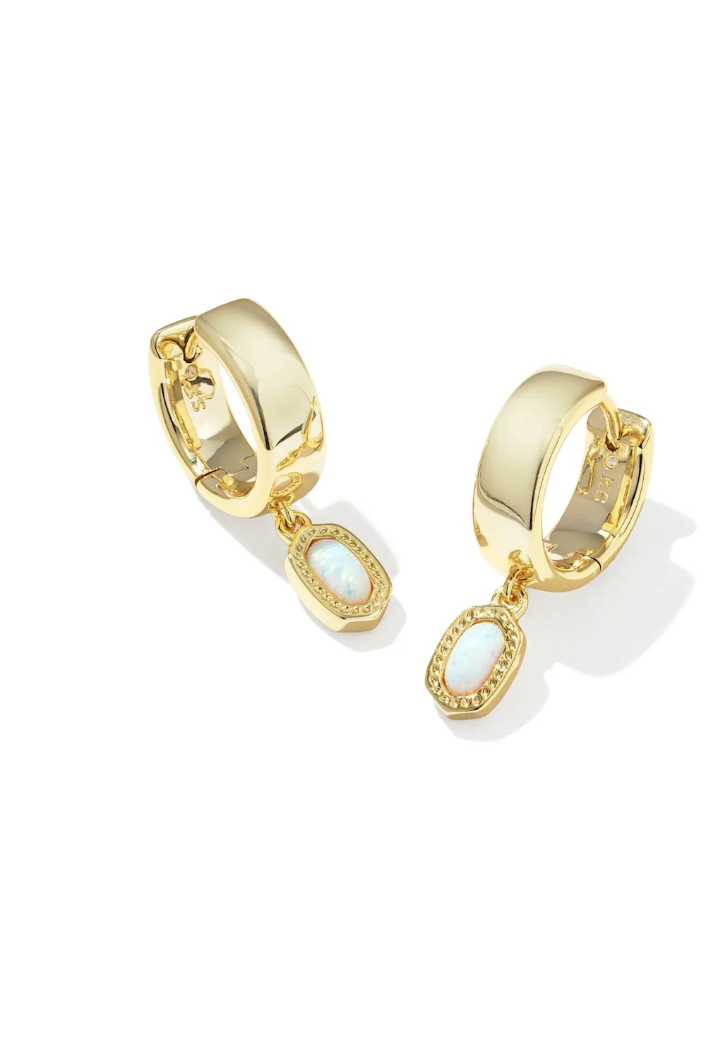 Kendra Scott Ellie Wide Huggie Gold Earrings in White Opal | 9608894158 - Image 2
