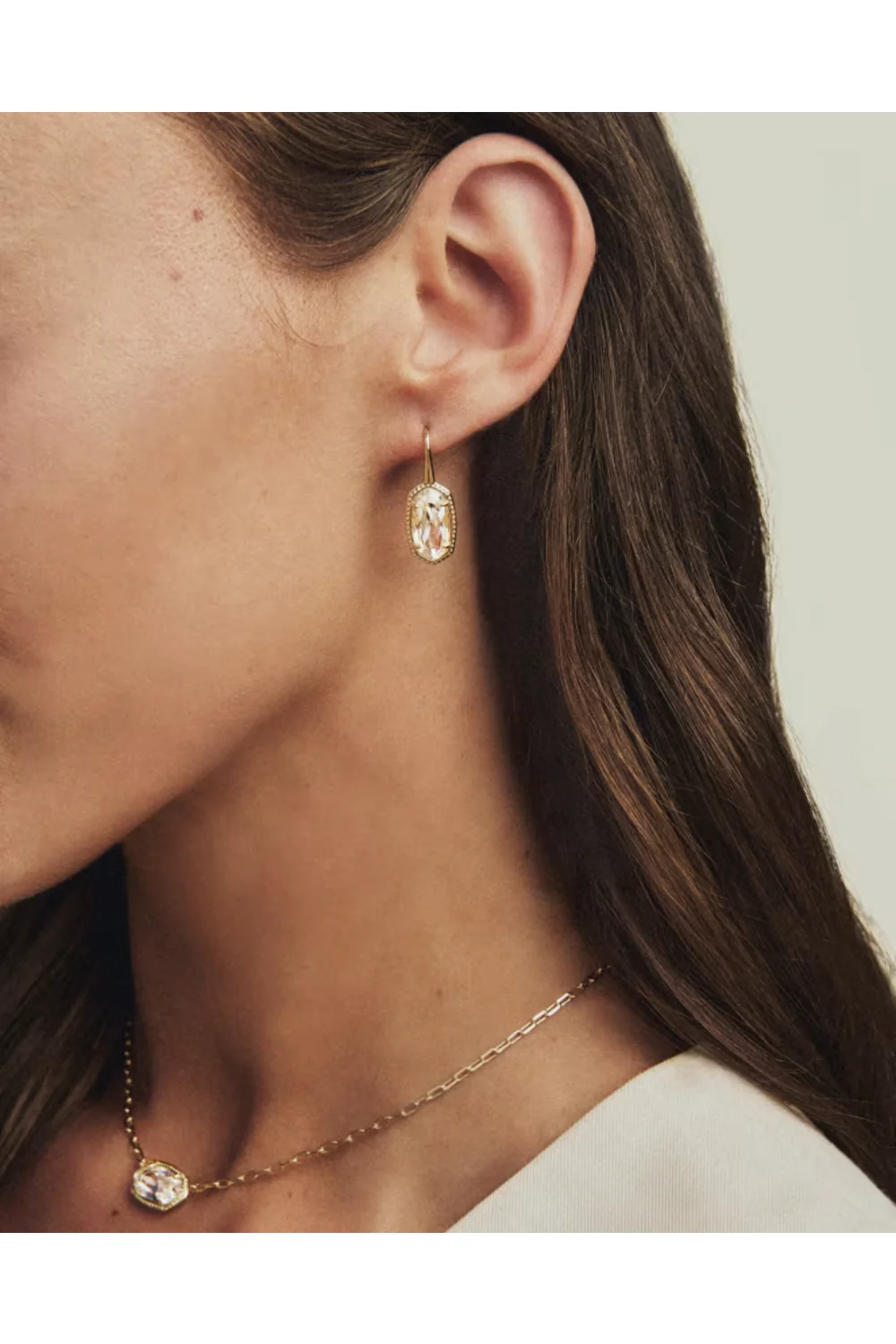 Kendra Scott Lee Luxe Gold Drop Earrings in White CZ | 9608890797 - Image 2