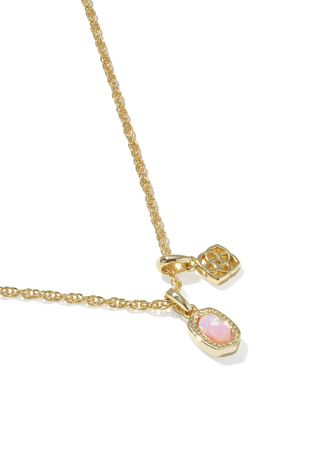 Kendra Scott Mini Elisa Dira Gold Necklace in Light Pink Opal | 9608894914 - Image 2