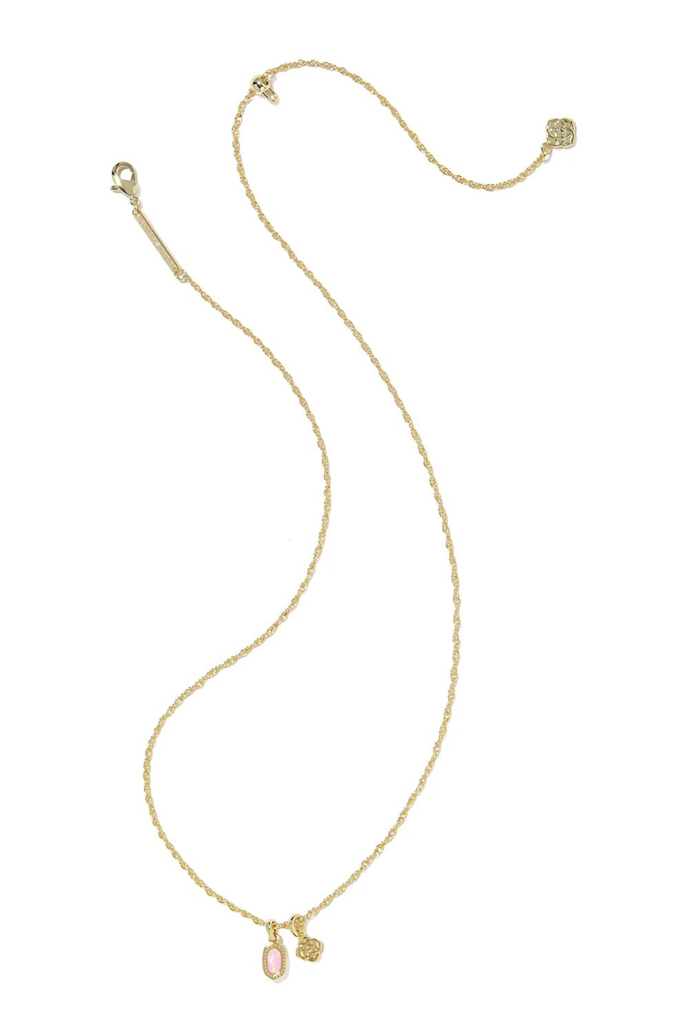 Kendra Scott Mini Elisa Dira Gold Necklace in Light Pink Opal | 9608894914 - Image 3
