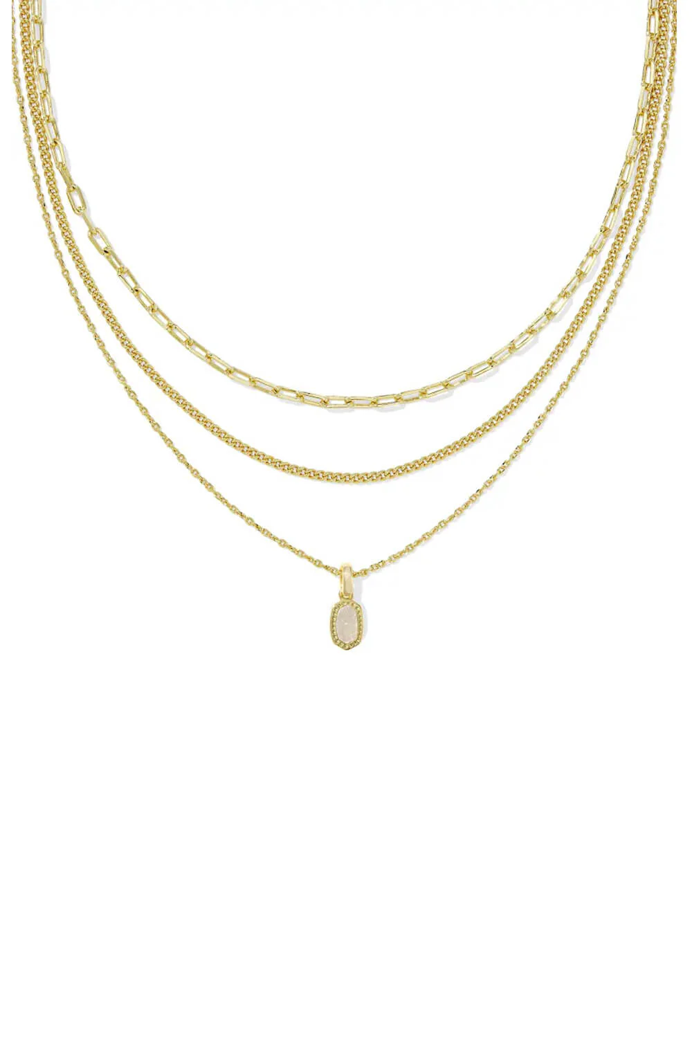 Kendra Scott Mini Elisa Gold Triple Strand Necklace in Iridescent Drusy | 9608874948 - Image 3