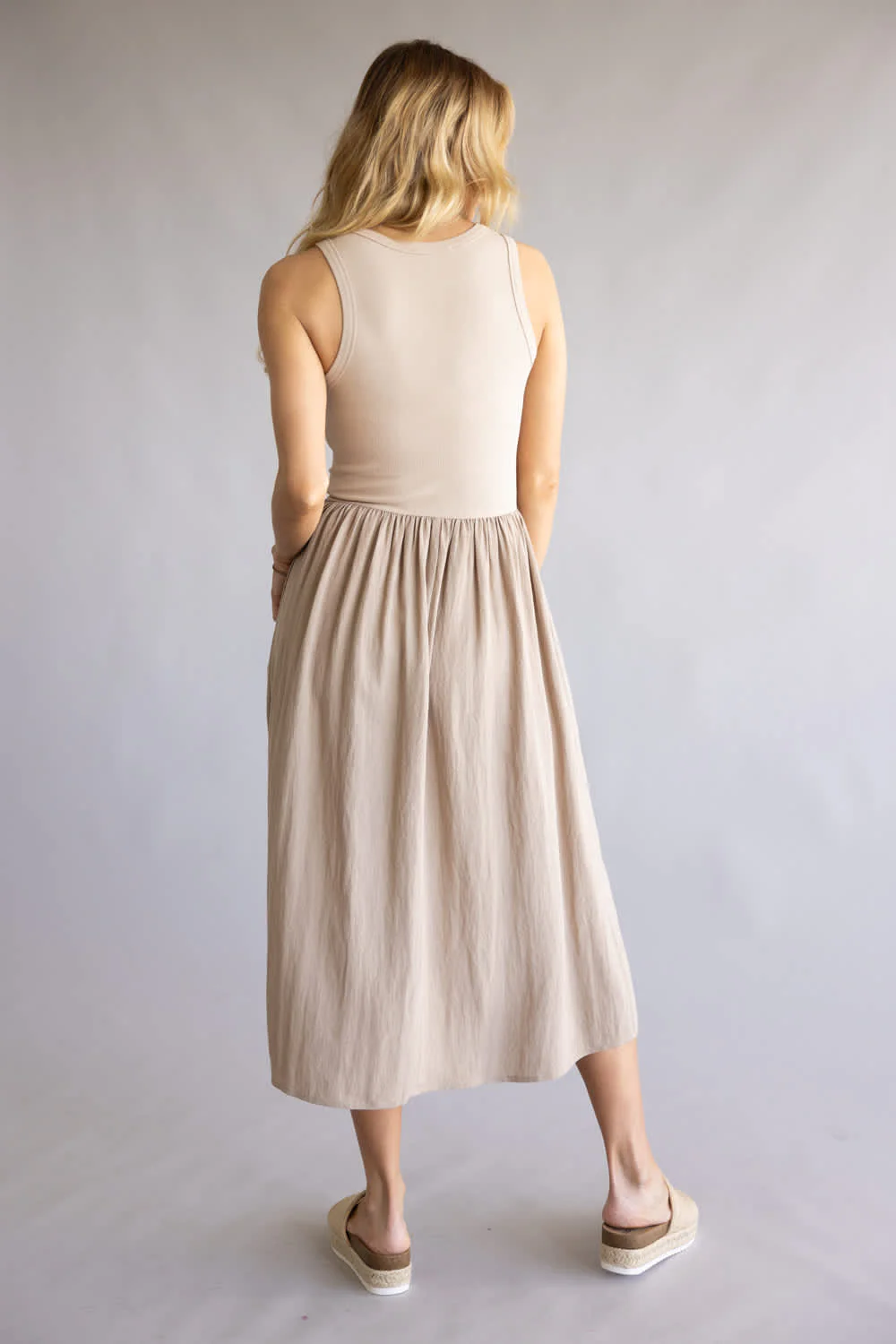 Knit Contrast Midi Dress for Women in Taupe | VND40936A-TAUPE - Image 4