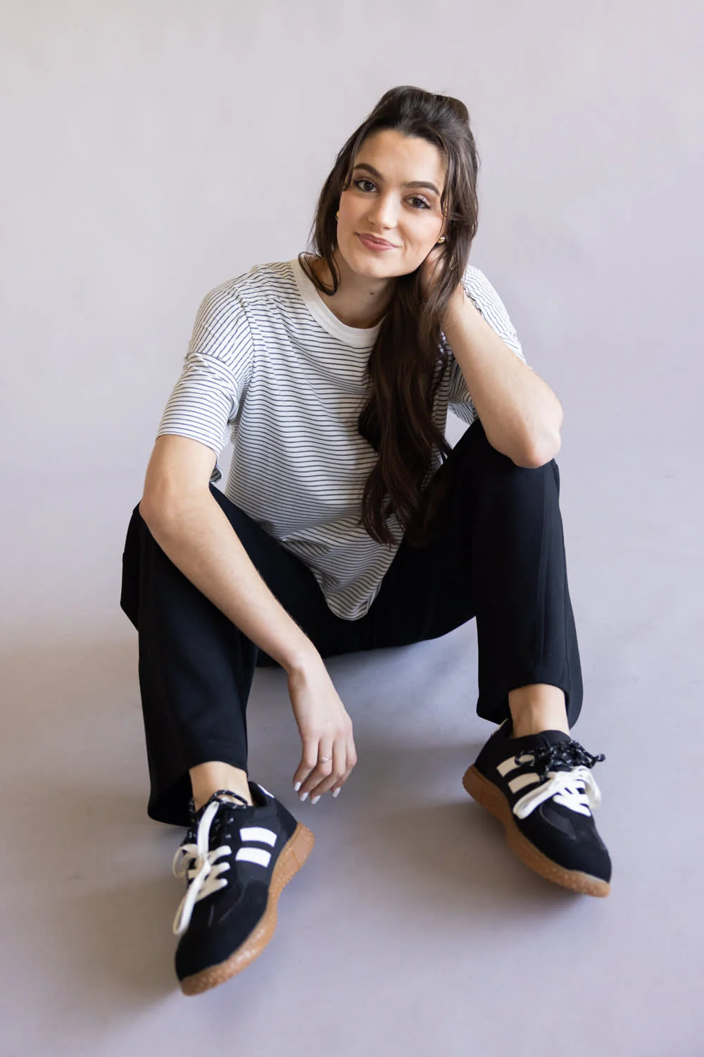 La Miel Basic Striped Drop Shoulder Top for Women in Heather Grey | HDT7703-HGREY - Image 2