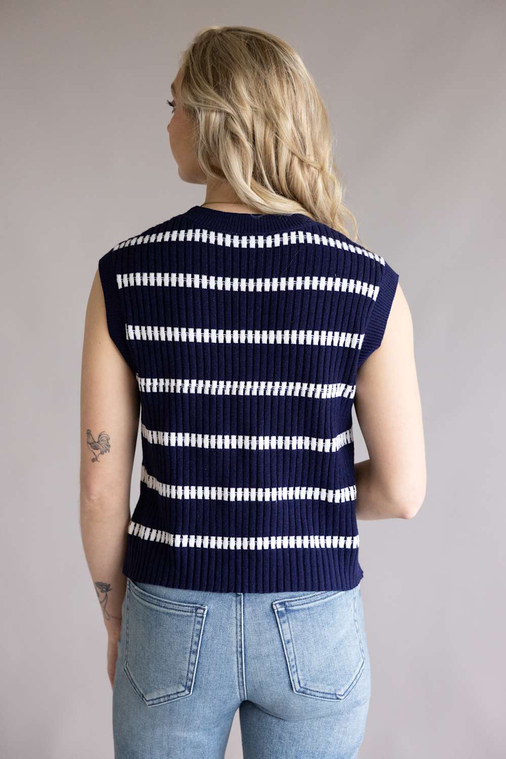 La Miel Crochet Stripe Top for Women in Galaxy | MDS3615-GALAXY - Image 2