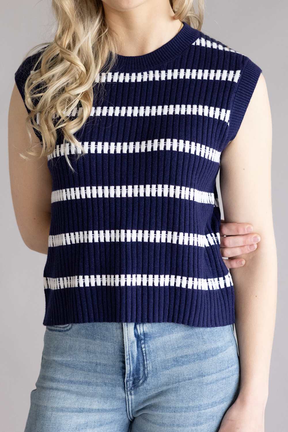La Miel Crochet Stripe Top for Women in Galaxy | MDS3615-GALAXY - Image 3
