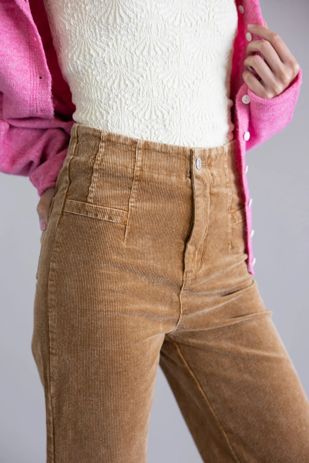 La Miel Mineral Wash Corduroy Pants for Women in Camel | MCP4220-CAMEL - Image 4