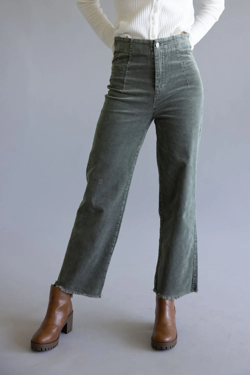 La Miel Mineral Wash Corduroy Pants for Women in Faded Olive | MCP4220-FADEOLIVE - Image 2