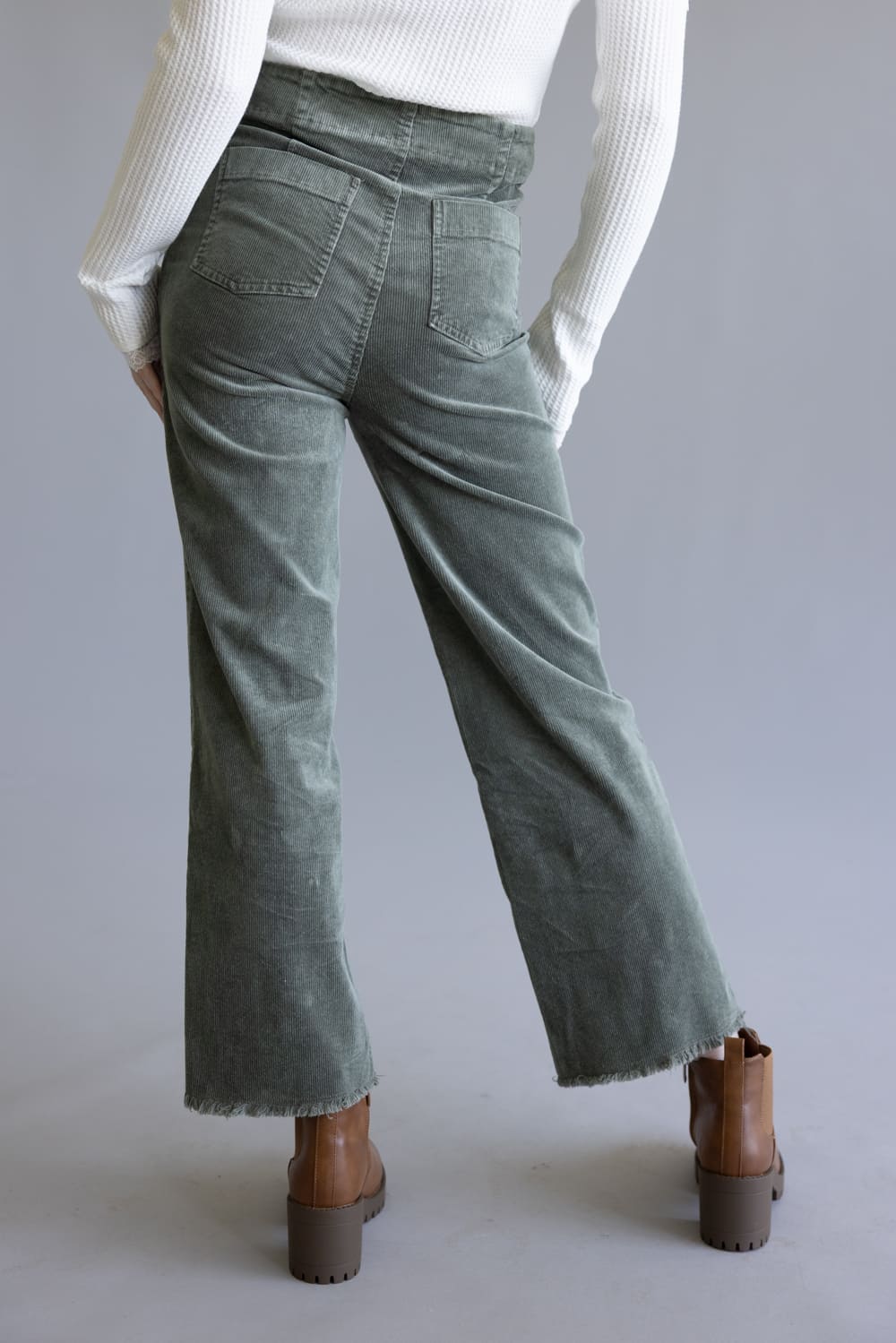 La Miel Mineral Wash Corduroy Pants for Women in Faded Olive | MCP4220-FADEOLIVE - Image 3