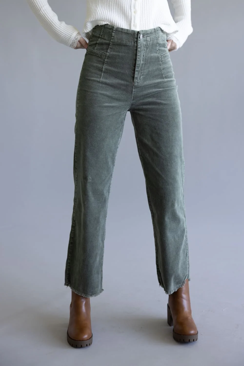 La Miel Mineral Wash Corduroy Pants for Women in Faded Olive | MCP4220-FADEOLIVE - Image 4