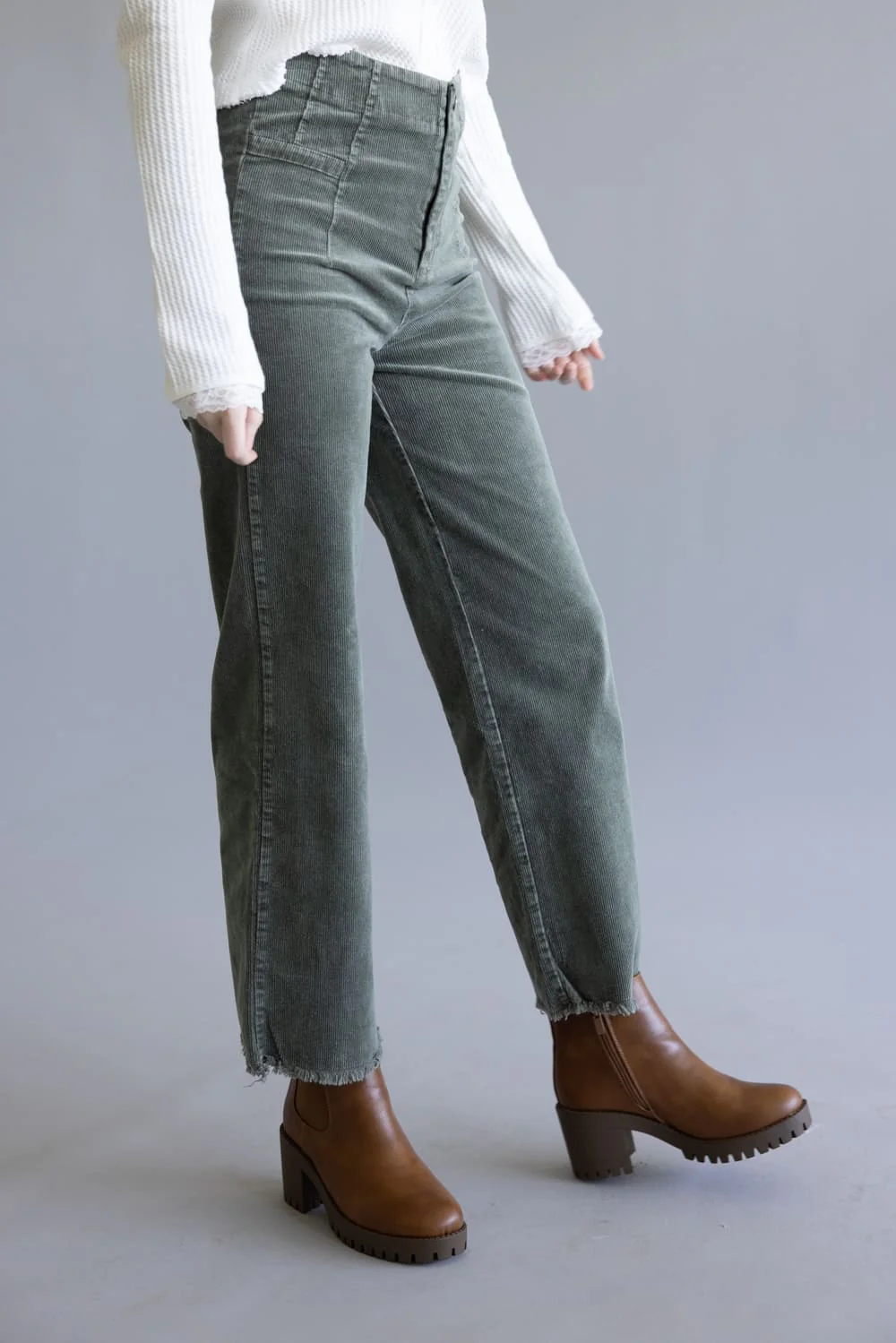 La Miel Mineral Wash Corduroy Pants for Women in Faded Olive | MCP4220-FADEOLIVE - Image 5