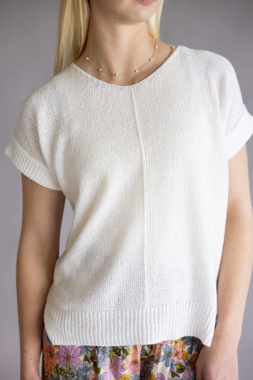 La Miel V-Neck Short Sleeve Sweater for Women in Milk | MCS3580-MILK - Image 2