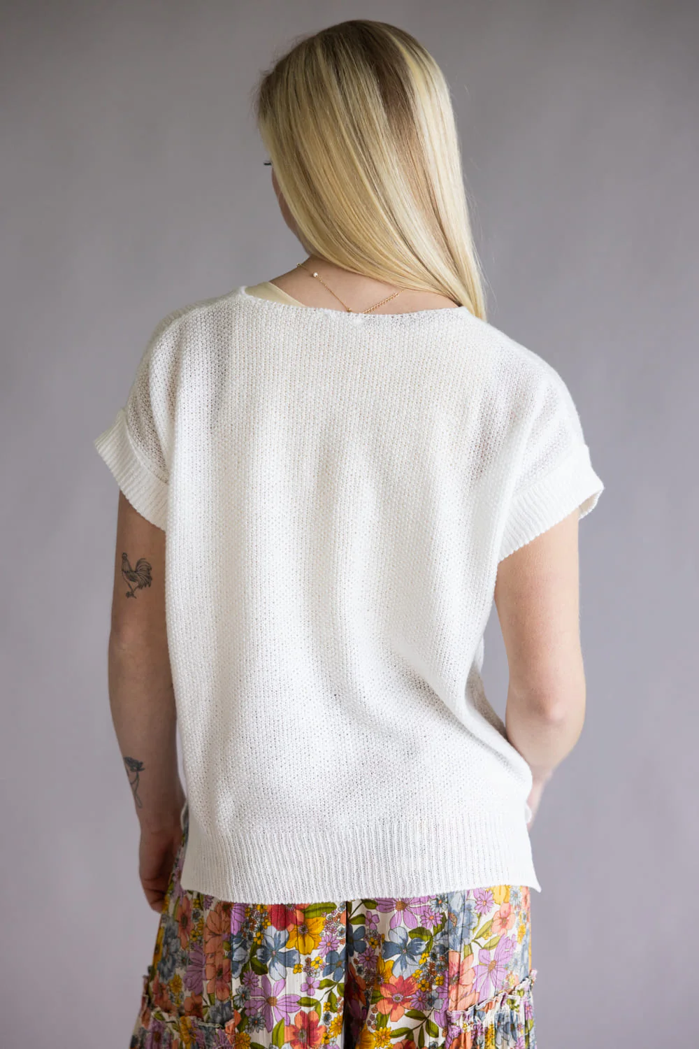 La Miel V-Neck Short Sleeve Sweater for Women in Milk | MCS3580-MILK - Image 3