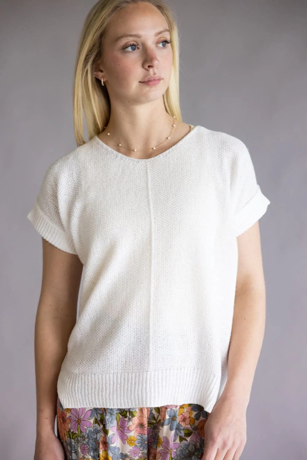 La Miel V-Neck Short Sleeve Sweater for Women in Milk | MCS3580-MILK - Image 4