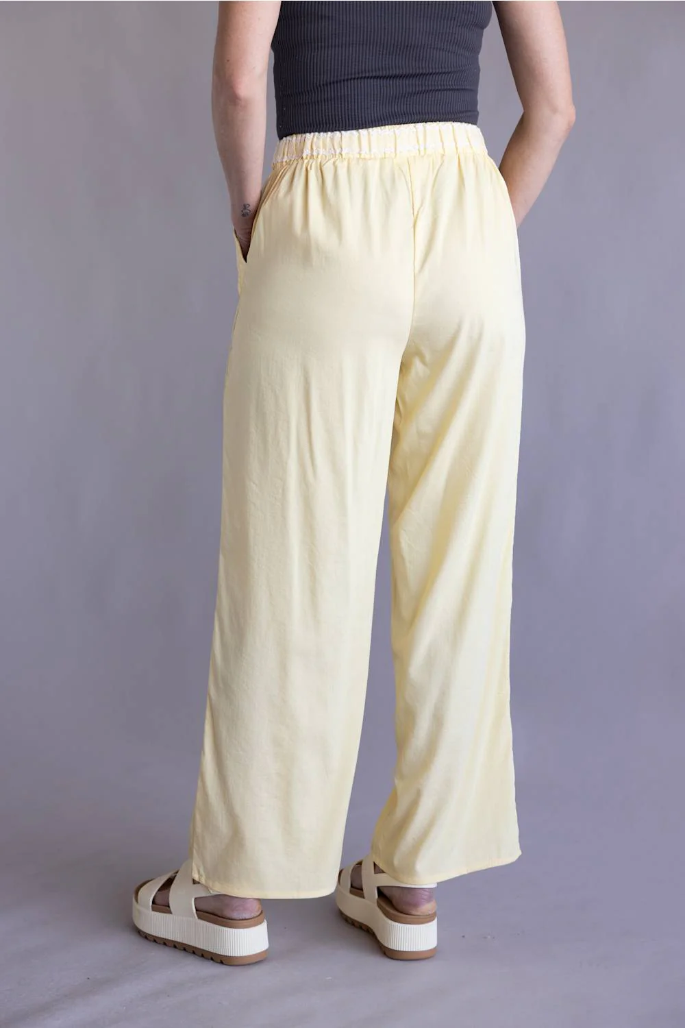 Lace Trim Drawstring Pants for Women in Yellow | NP70979-YELLOW - Image 4