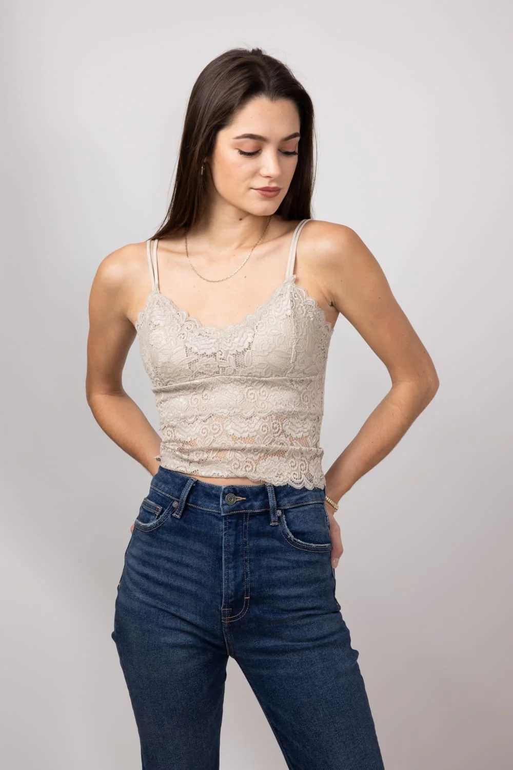 Lace V-Neck Bralette for Women in Beige | SERENA01-BEIGE - Image 2