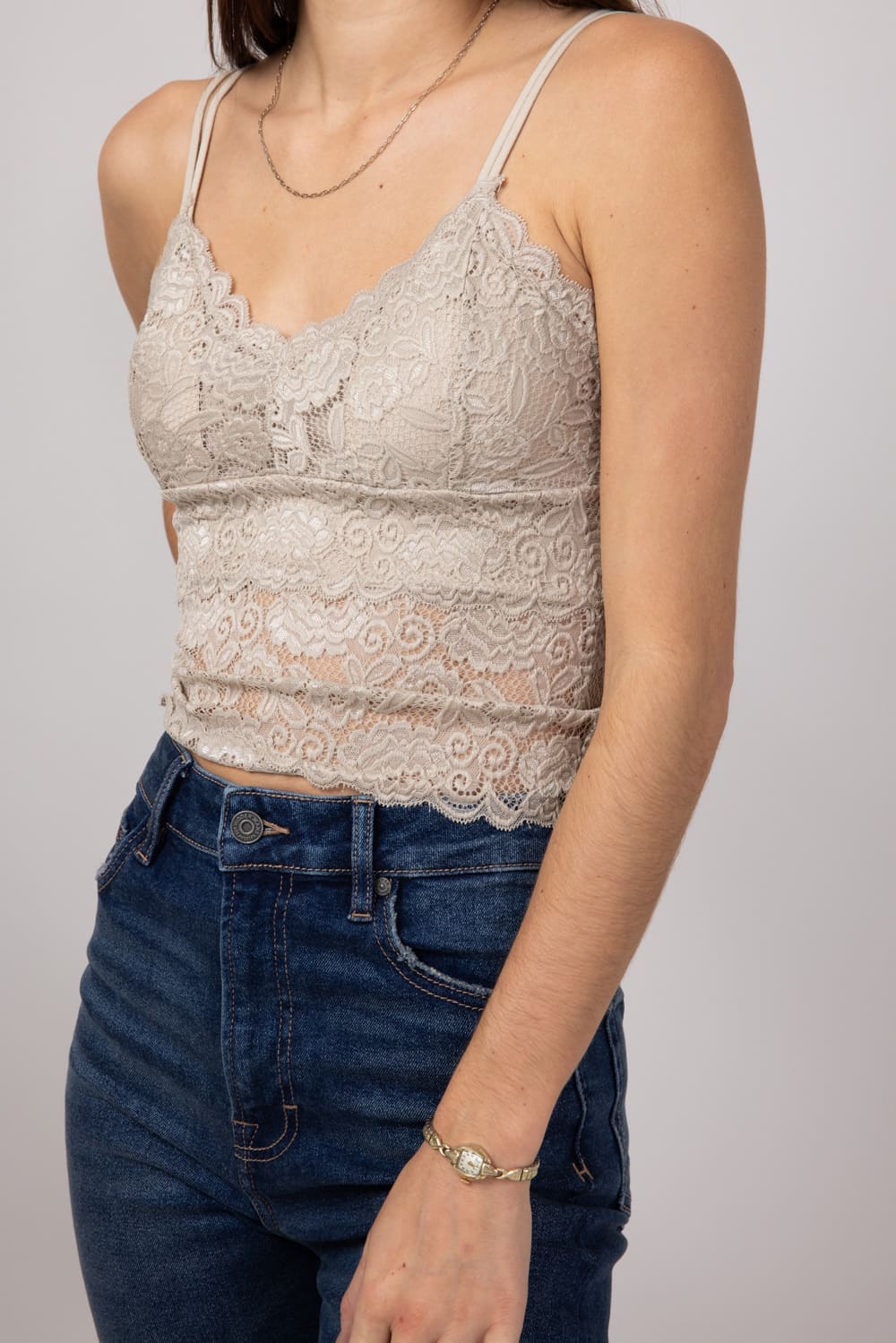 Lace V-Neck Bralette for Women in Beige | SERENA01-BEIGE - Image 4