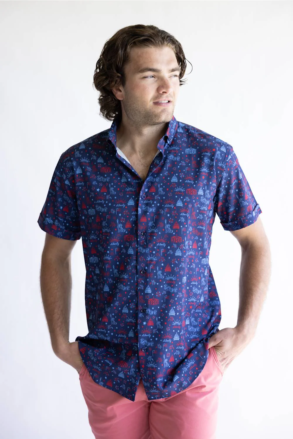 Lady Liberty Button Down for Men in Navy | BB428-NAVY - Image 2