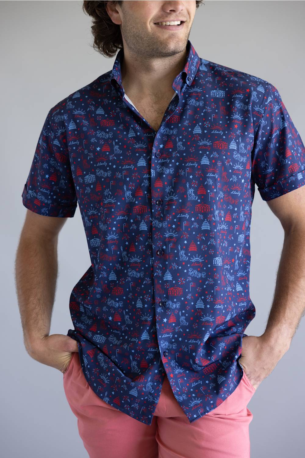 Lady Liberty Button Down for Men in Navy | BB428-NAVY - Image 4