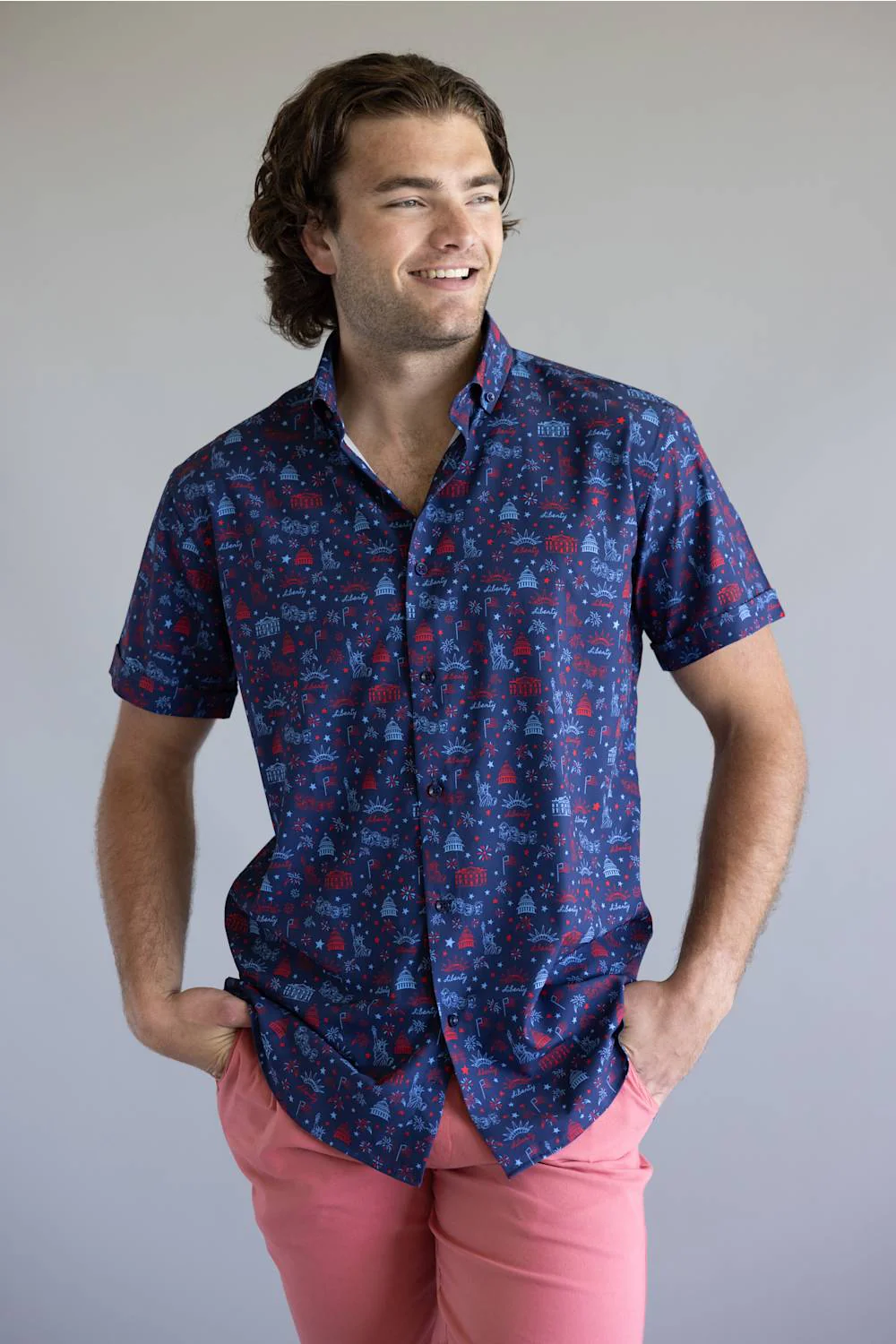 Lady Liberty Button Down for Men in Navy | BB428-NAVY - Image 5