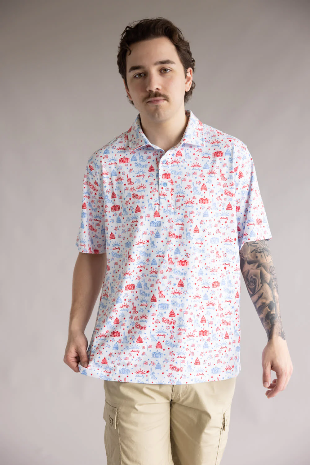 Lady Liberty Printed Polo for Men in White | BB471-WHITE - Image 2