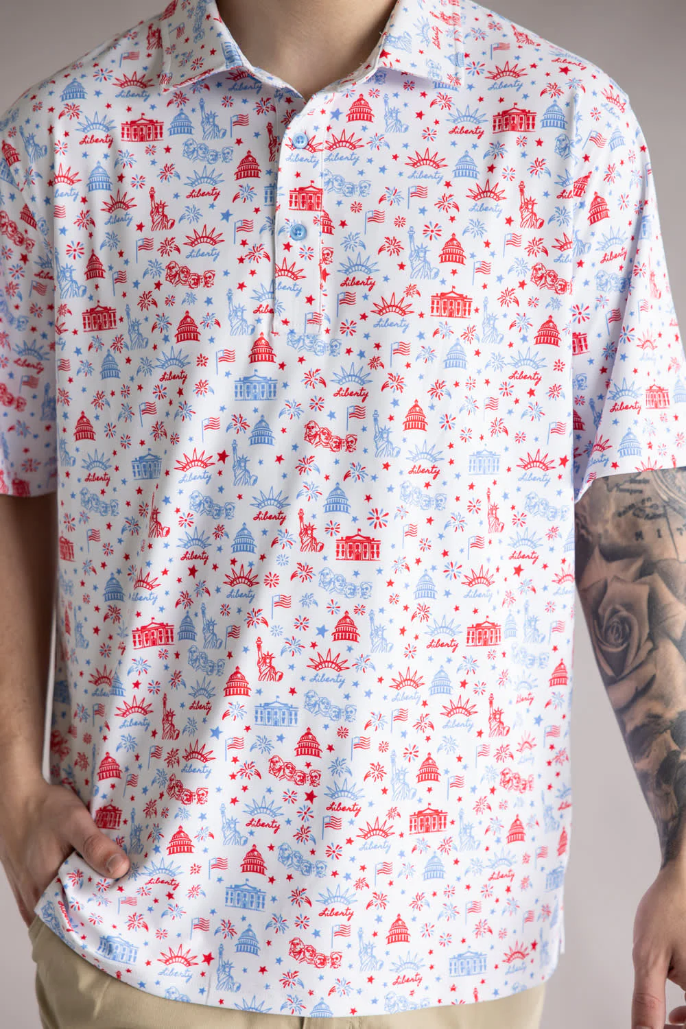 Lady Liberty Printed Polo for Men in White | BB471-WHITE - Image 3