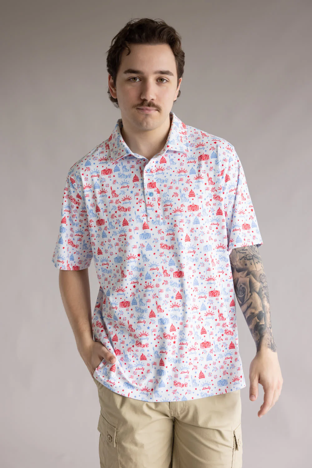 Lady Liberty Printed Polo for Men in White | BB471-WHITE - Image 5