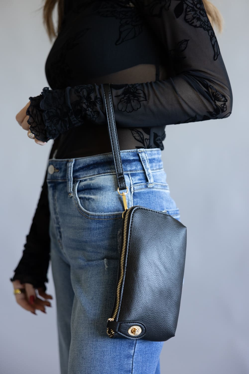 Vegan Leather Mini Crossbody Purse for Women in Black | M1818-BK - Image 3