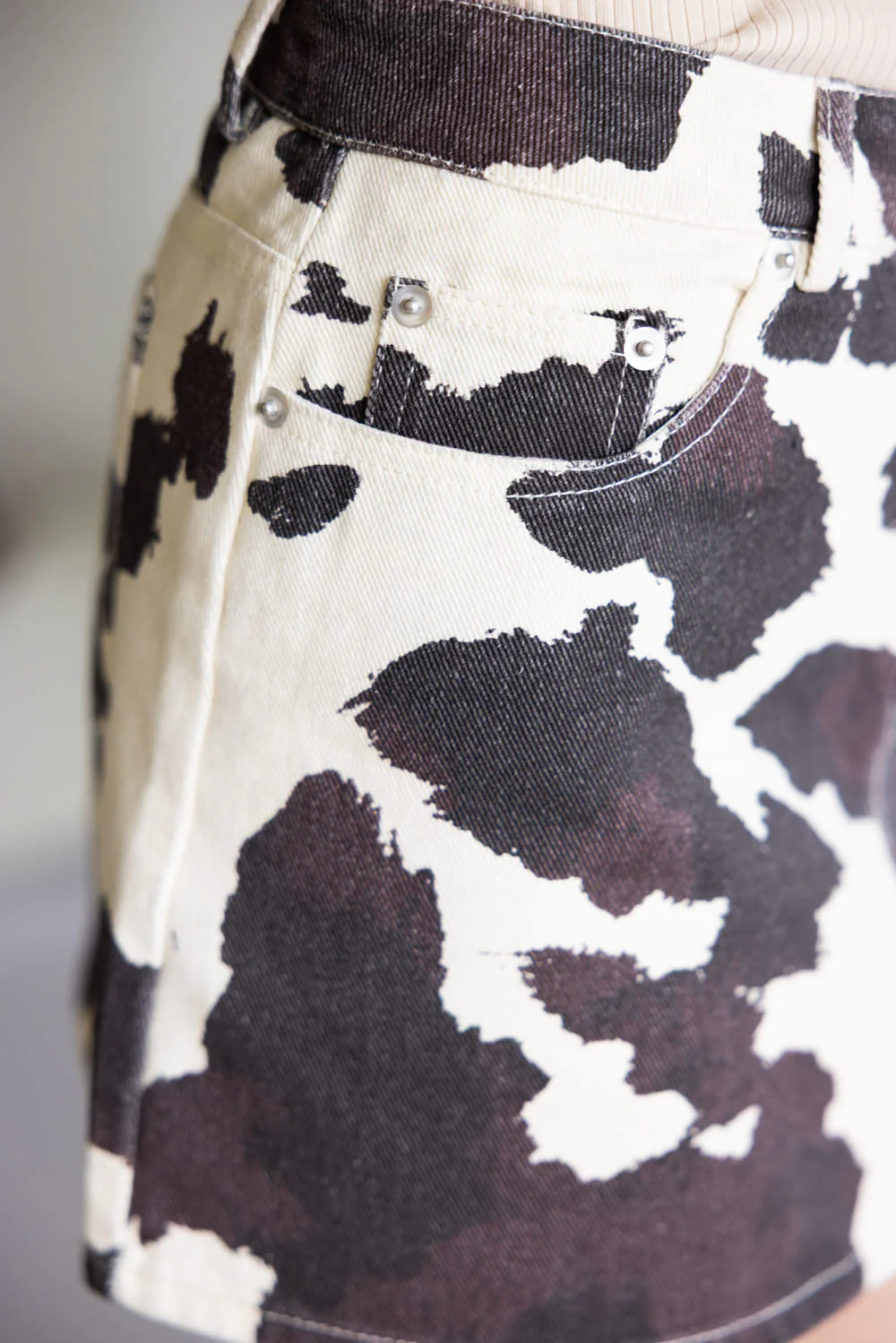 LeLis Cow Print Mini Skirt for Women in Cream/Brown | SS3102-CREAMBROWNANIMAL - Image 3