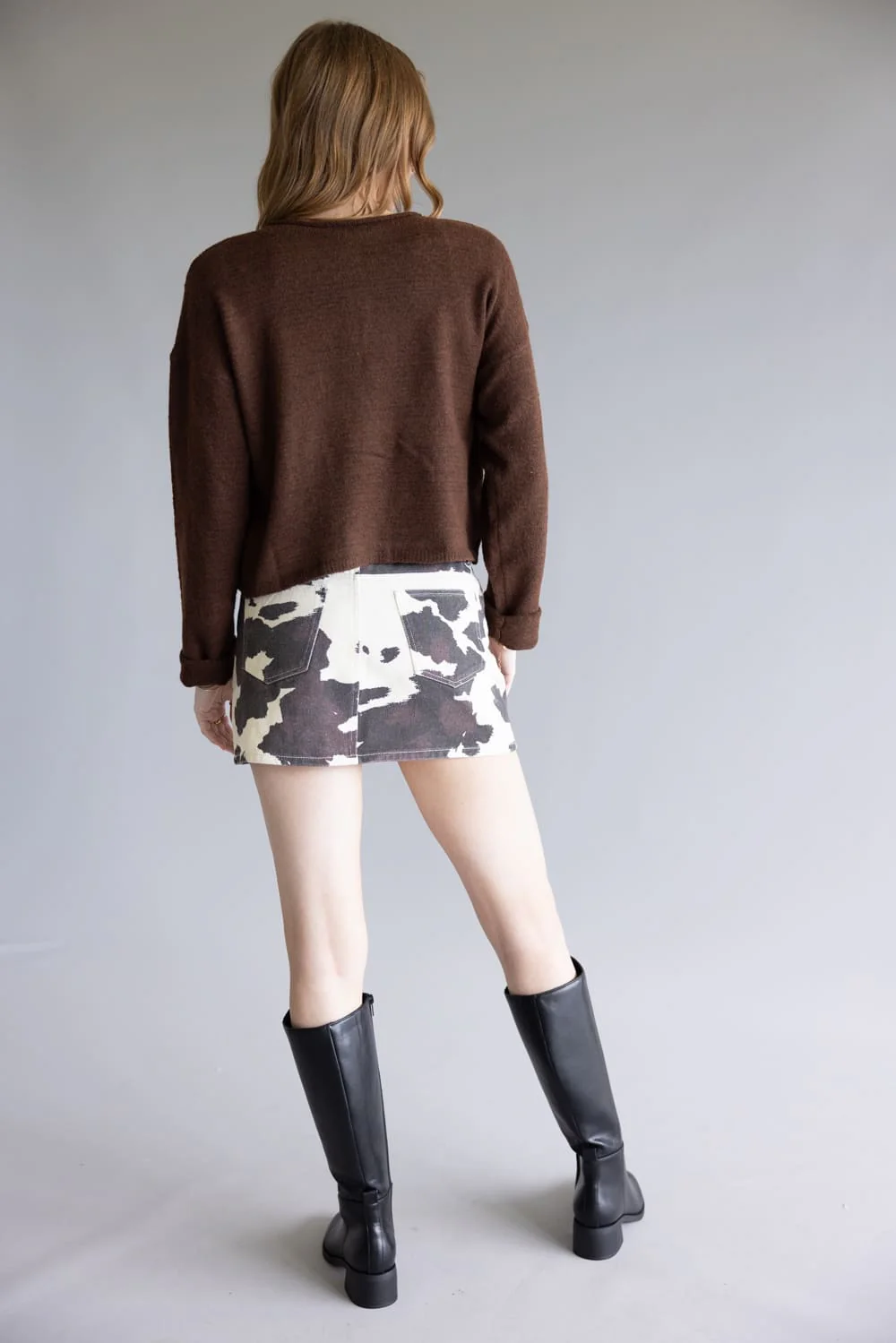 LeLis Cow Print Mini Skirt for Women in Cream/Brown | SS3102-CREAMBROWNANIMAL - Image 6
