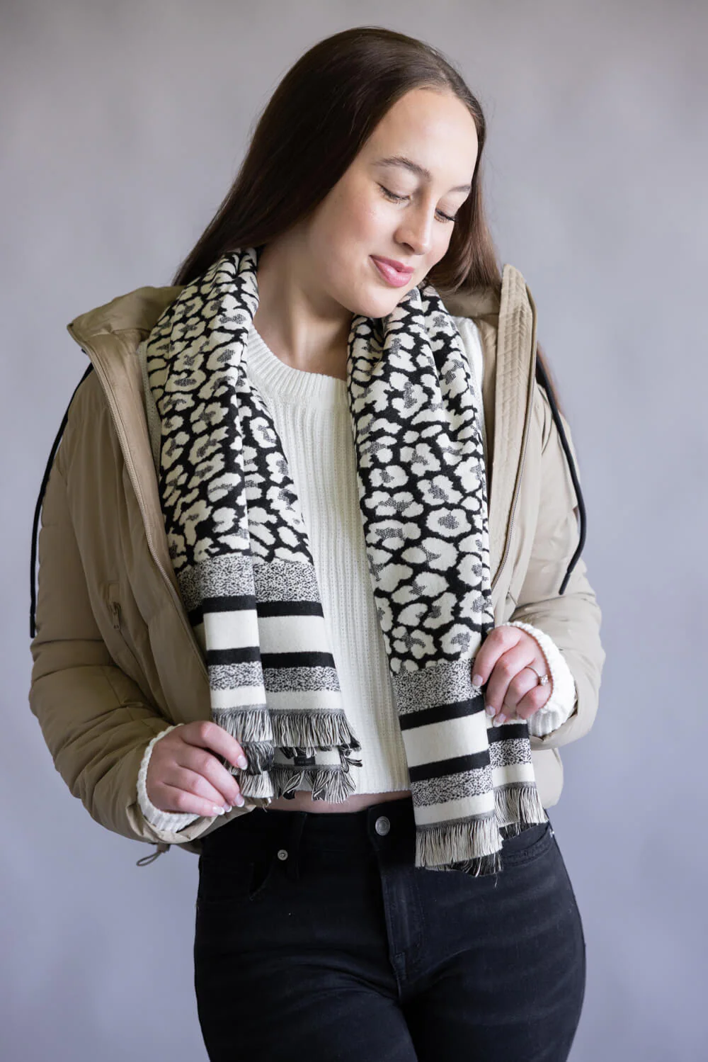 Leopard Print Scarf for Women in Black | BCL520148-BLK - Image 5