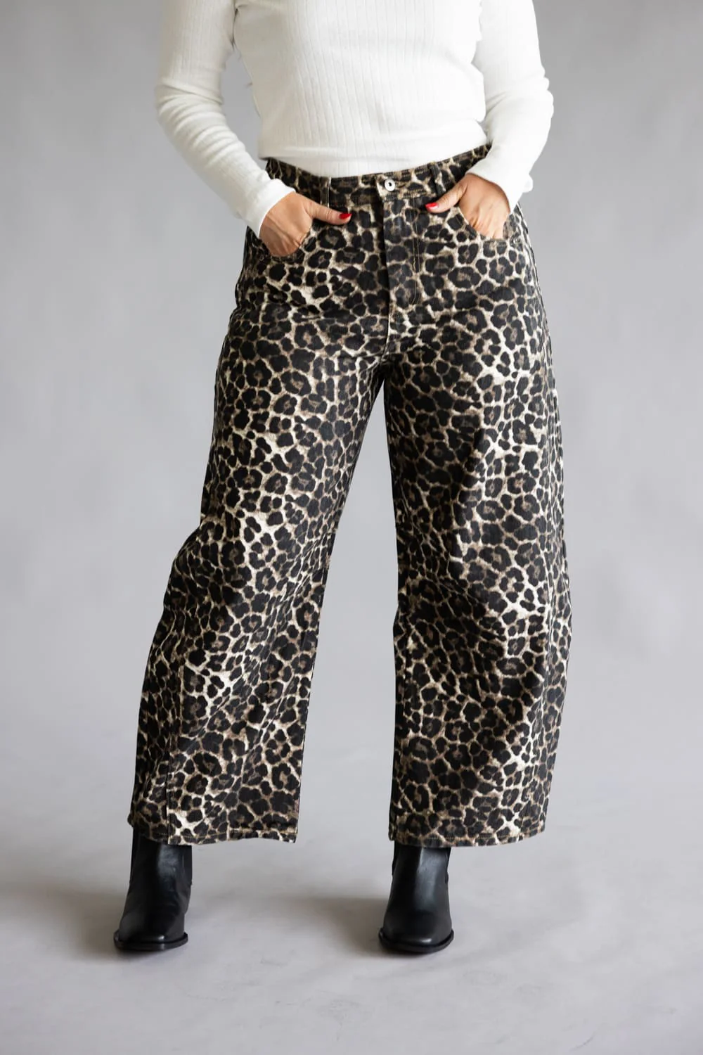 Leopard Printed Barrel Jeans for Women in Mocha | NP70891-MOCHALEOPARD - Image 3