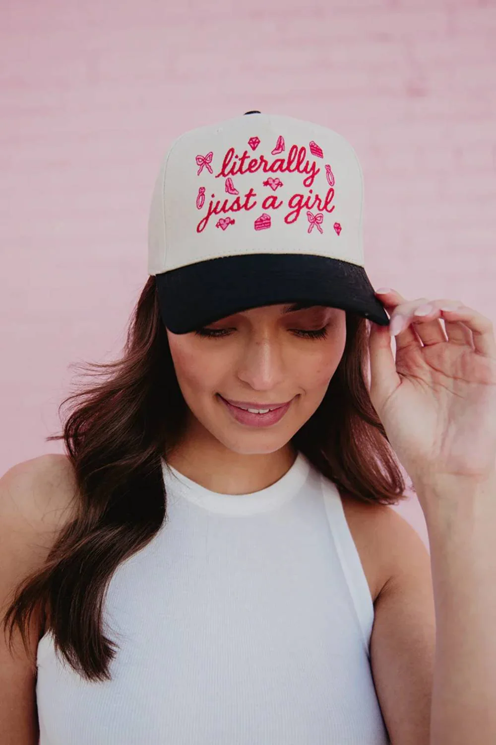 Literally Just A Girl Trucker Hat for Women in Black/Tan | KDC-BC-1179-BLK-TAN - Image 2