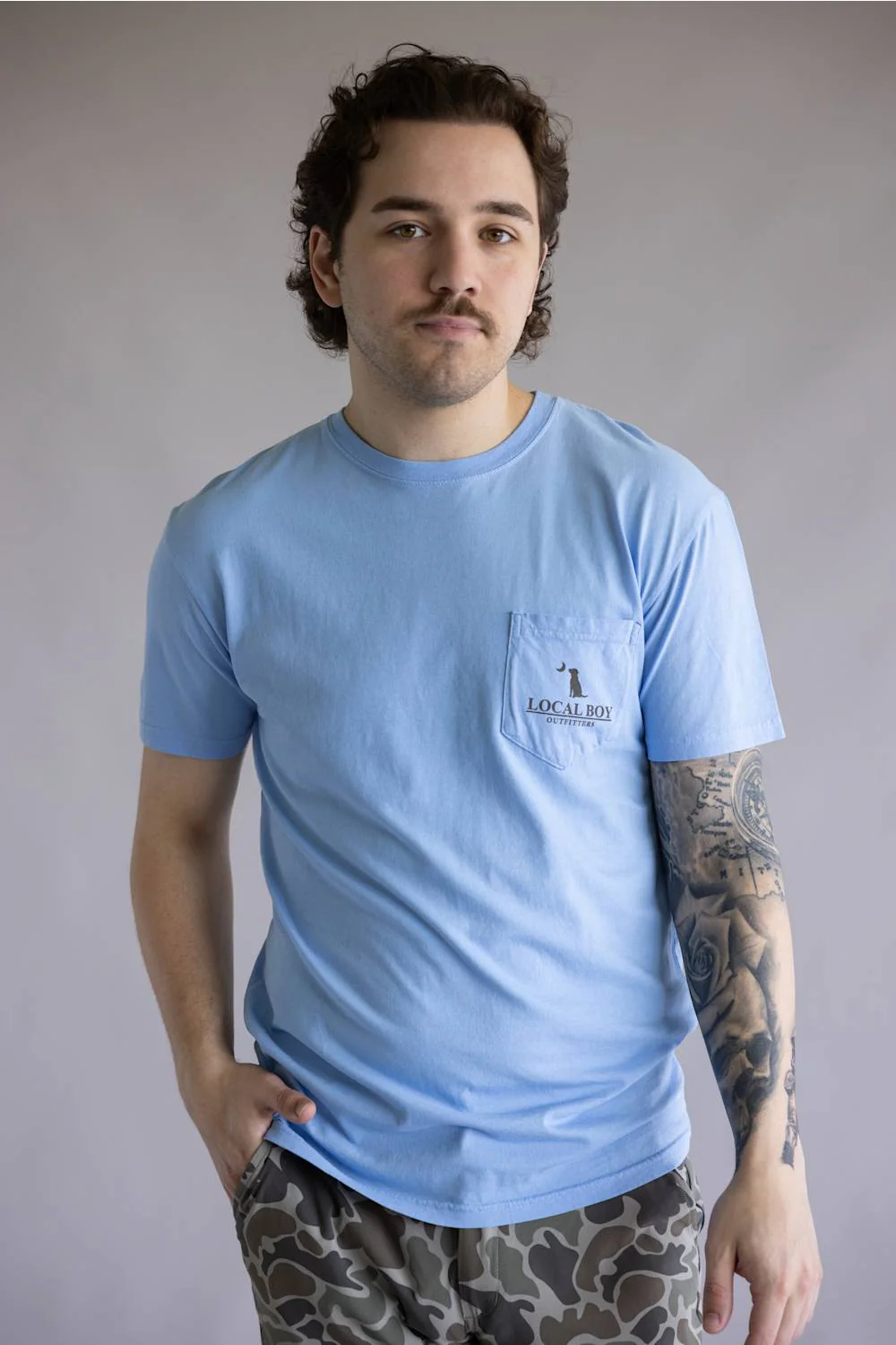 Local Boy Framed Camo T-Shirt for Men in Washed Denim | L1000698-WDM-BLUE - Image 2