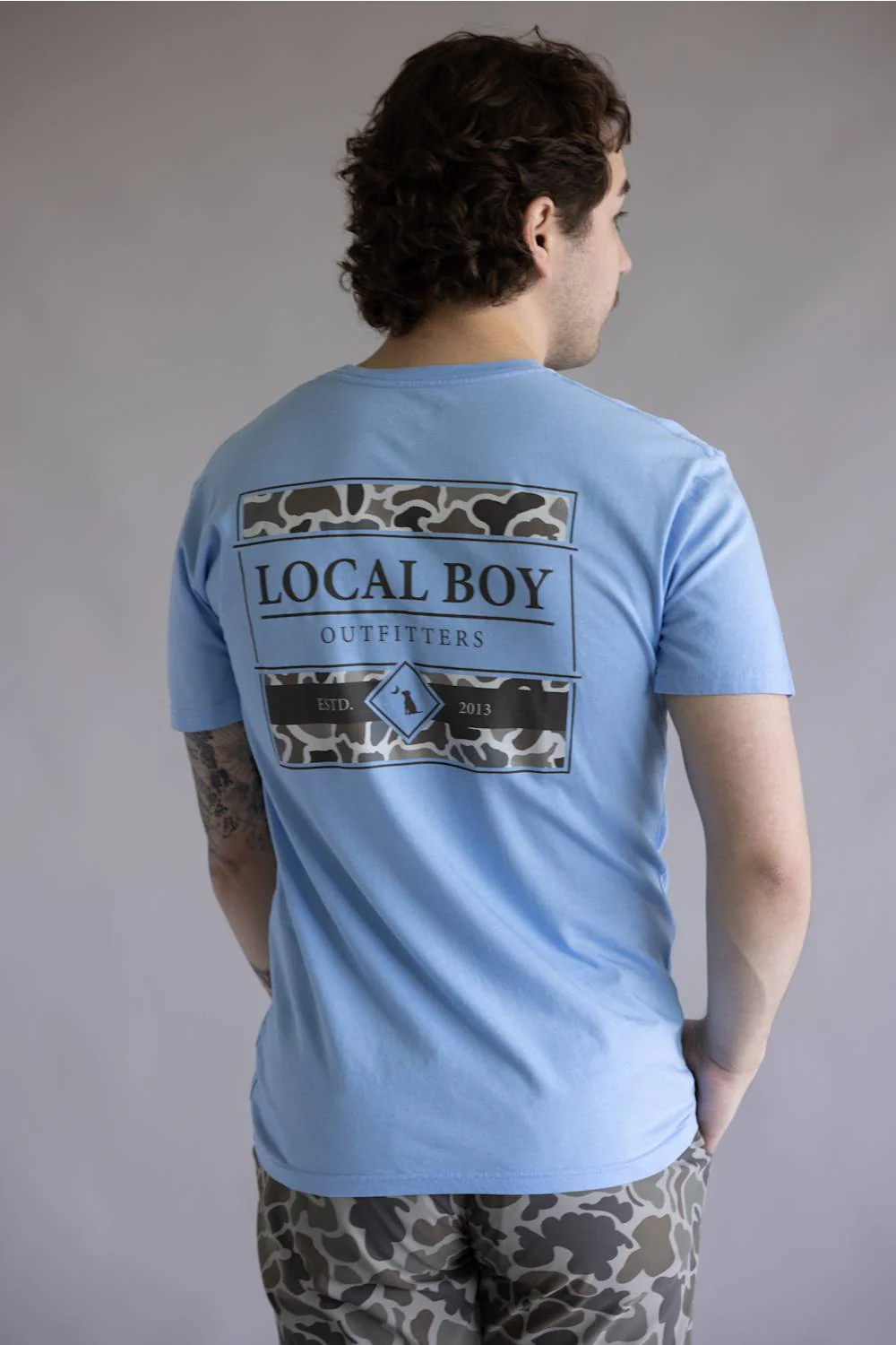 Local Boy Framed Camo T-Shirt for Men in Washed Denim | L1000698-WDM-BLUE - Image 4