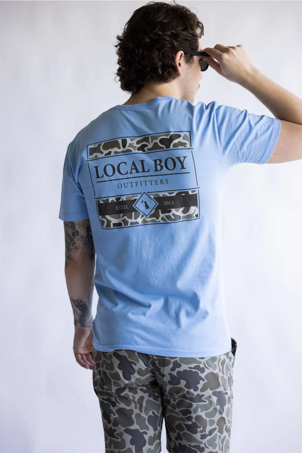 Local Boy Framed Camo T-Shirt for Men in Washed Denim | L1000698-WDM-BLUE - Image 5