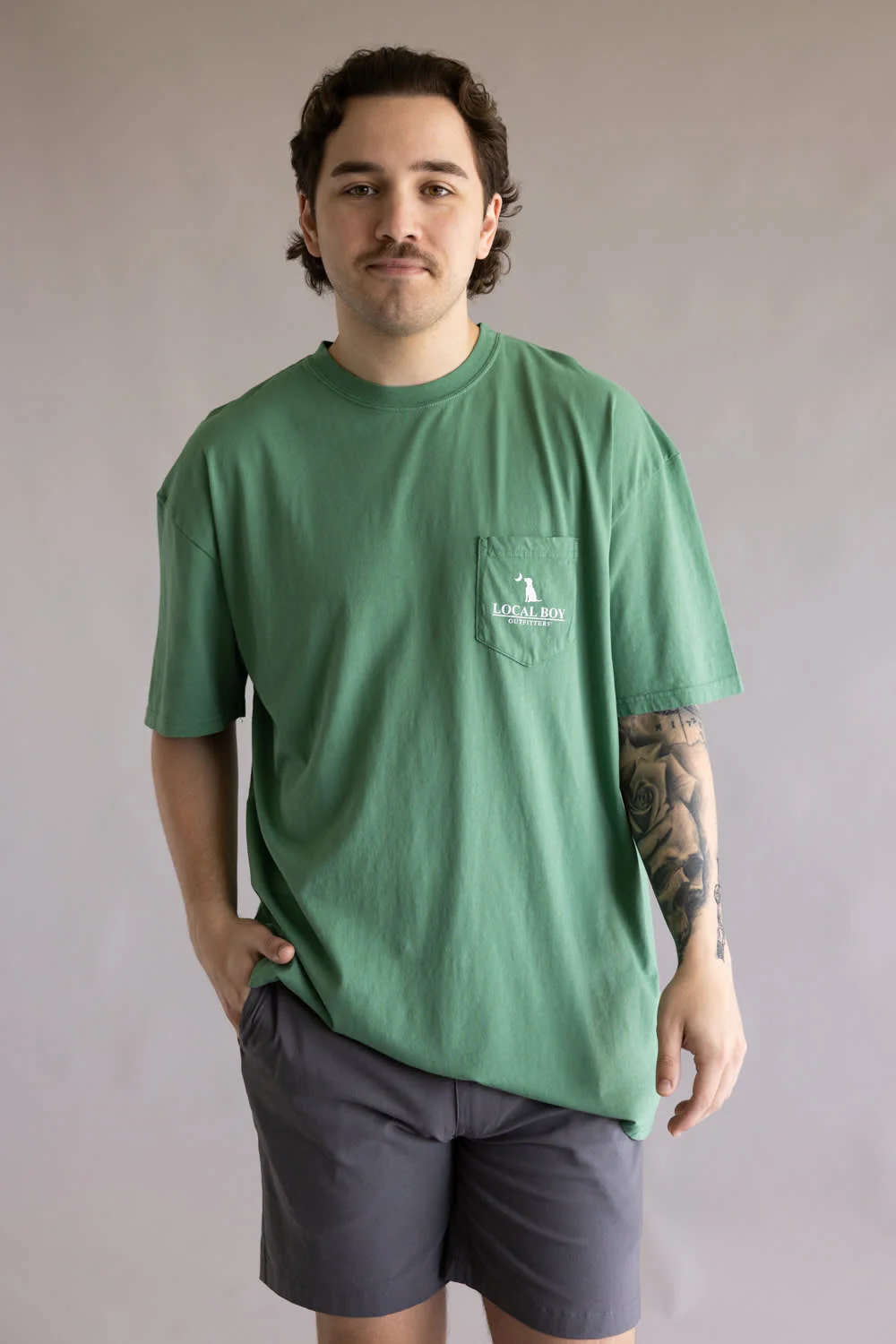 Local Boy High Badge T-Shirt for Men in Green | L1000707-LTG-GREEN - Image 2