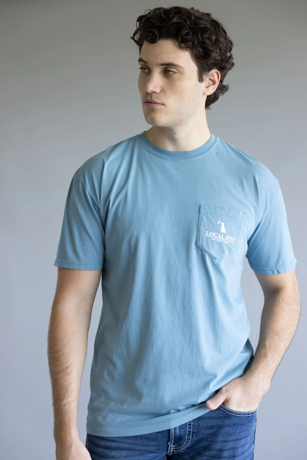 Local Boy Local Flage Badge T-Shirt for Men in Slate Blue | L1000098-SLATE - Image 2