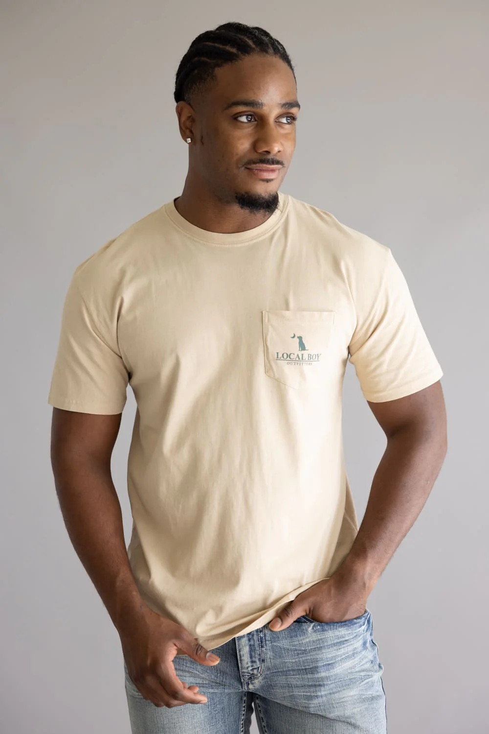 Local Boy Local Flage Bluff T-Shirt for Men in Latte Brown | L1000518-LAT - Image 2