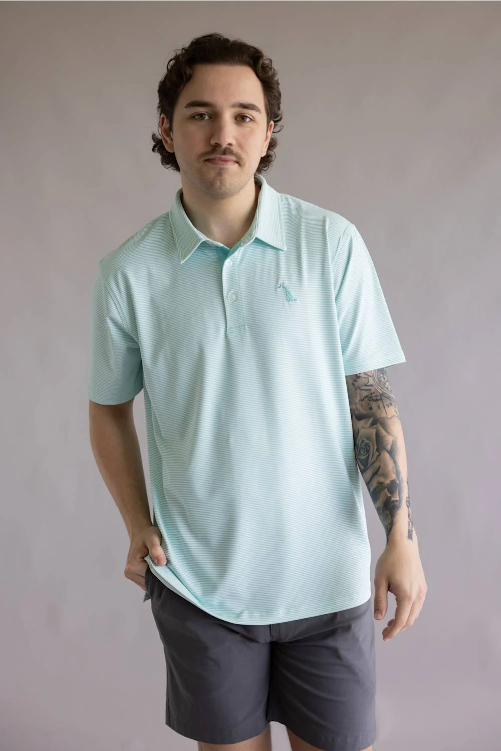 Local Boy Palms Polo for Men in Aqua/White | L1200021-AQW AQUA WHITE - Image 4